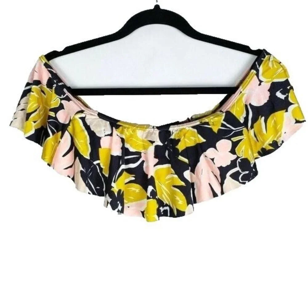 Cotton On Body Ruffle Off Shoulder Swim Bikini Top Floral Navy Piink Yellow